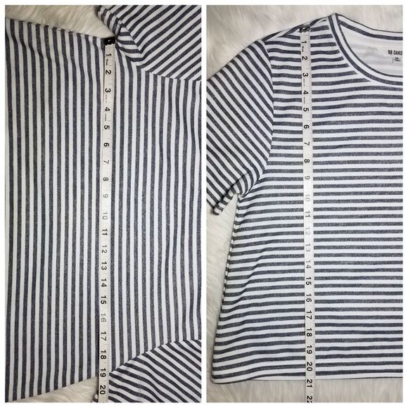 NWOT|BB Dakota Blue Metallic Striped Short Sleeve Top, MEDIUM - Picture 5 of 6